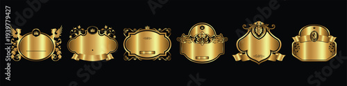 Set of golden trophy cups award icons vector illustration flat design