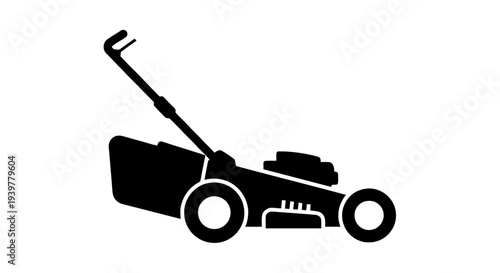 Vector illustration of lawn mower silhouette icon on a transparent background