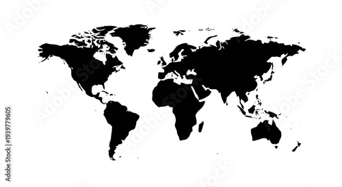 Vector illustration of world map silhouette icon on a transparent background