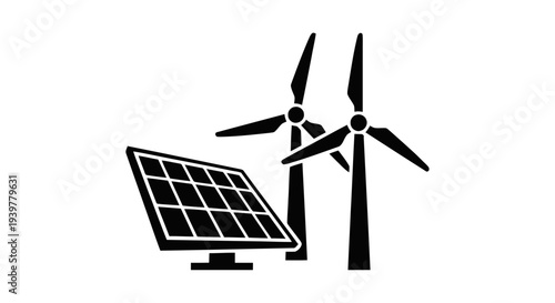 Vector illustration of solar panel and wind turbine icon set for renewable energy concept on a transparent background