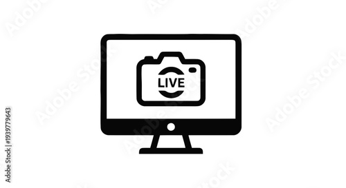 Vector illustration of live camera streaming icon on computer monitor on a transparent background