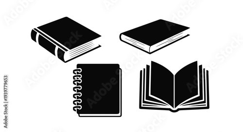 Vector illustration of books and notebooks icons set on a transparent background