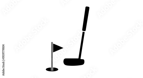 Vector illustration of golf putter and hole with flag icon on a transparent background