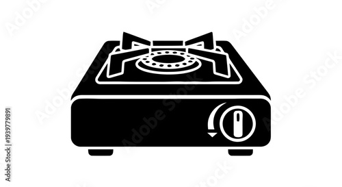 Vector illustration of gas stove burner icon, simple black silhouette style on a transparent background
