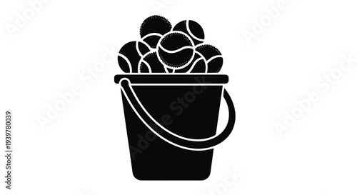 Vector illustration of bucket of tennis balls icon on a transparent background