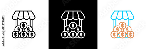 Market on white and black background