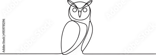 Owl bird outline drawing illustration. one continuous line drawing of eagle owl. one line Icon drawing