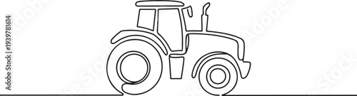 Agricultural tractor in continuous one line drawing. Single line art draw of tractor for farming concept. Editable vector. one line Icon drawing