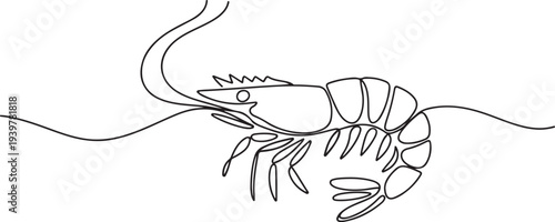 Shrimp illustration in continuous one line drawing. Prawn in one line draw. Editable vector. one line Icon drawing