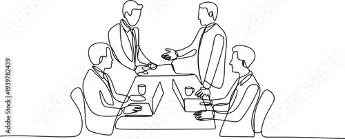 businesspeople meeting in the table continuous one line drawing. Business teamwork concept. one line Icon drawing