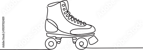Roller skates continuous one line drawing. Vintage Retro roller skates single line art illustration. one line Icon drawing
