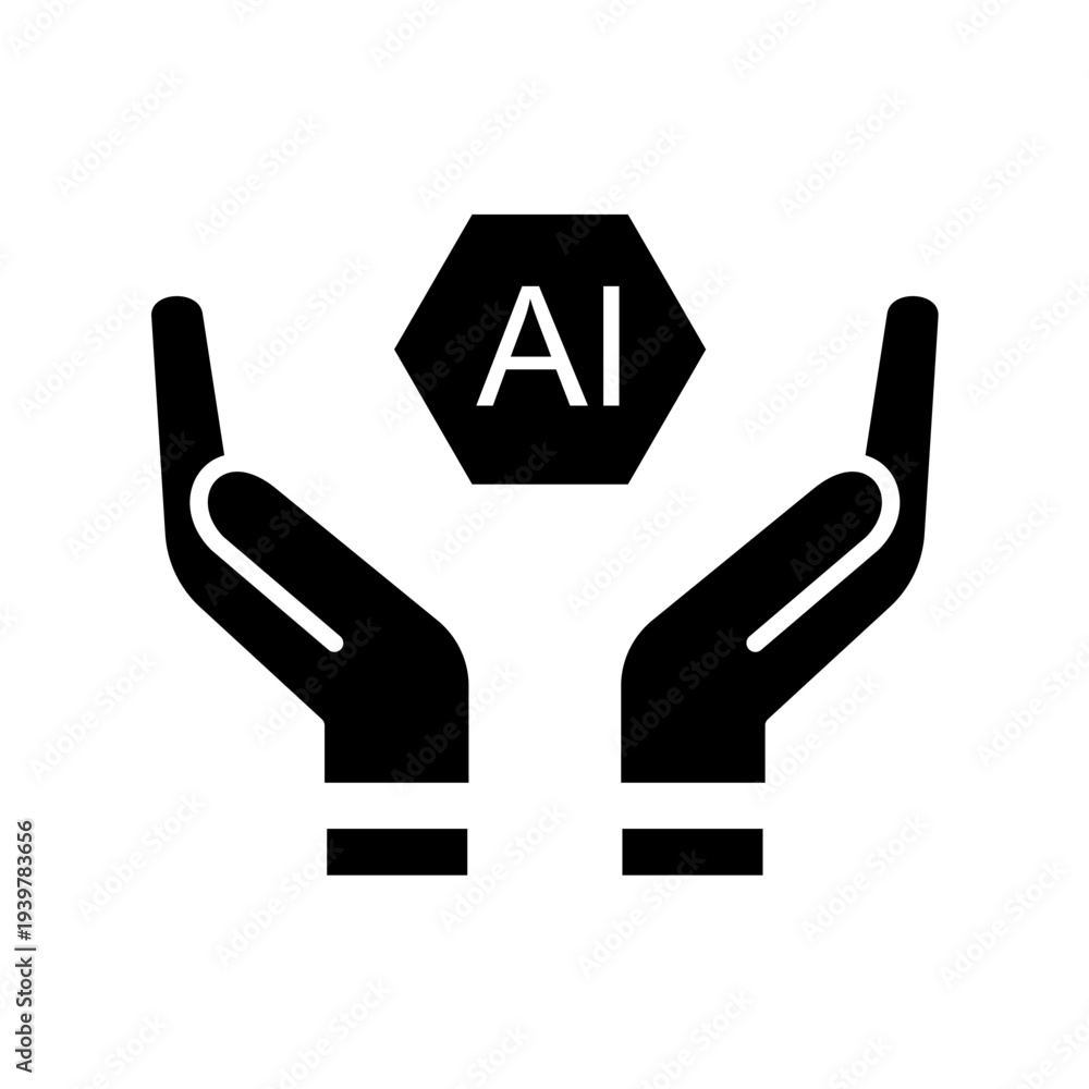 Fototapeta premium Black icon for artificial intelligence. Minimalist solid line symbol design for technology or education.