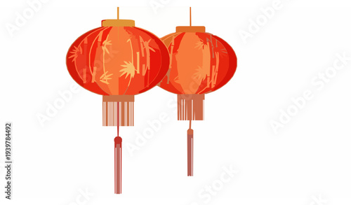 Traditional Chinese red lanterns hanging with tassels festive cultural vector design