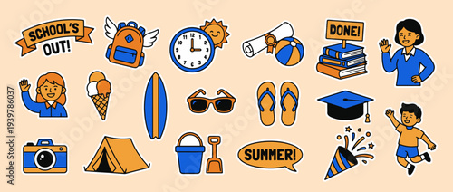 Summer School Symbols: A delightful array of summer school symbols, ideal for projects about the school break and a reminder of joyful summertime memories.
