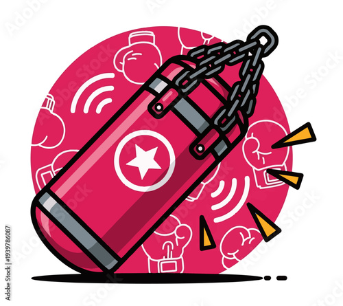 Vibrant punching bag with star emblem striking boxing gloves background