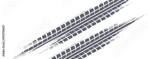 Tire track. Car, bike, motorcycle tyre mark with grunge effect isolated on white background. Wheel footprint on the road. Top view of rubber protector mark