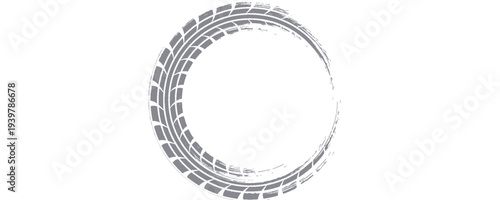 Tire track. Car, bike, motorcycle tyre mark with grunge effect isolated on white background. Wheel footprint on the road. Top view of rubber protector mark