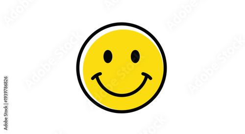 Happy Smiley Face Icon - Simple Yellow Circle with Black Outline and Features