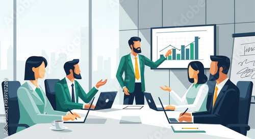 Business Meeting with Presenter and Attendees in Conference Room.