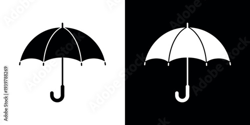 Black and white umbrella on contrasting backgrounds