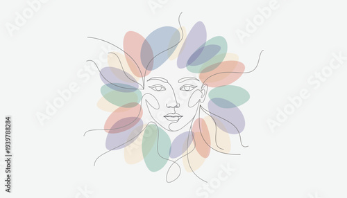 Elegant woman's face with colorful floral design