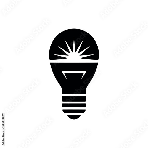 Black lightbulb with white sunburst symbol