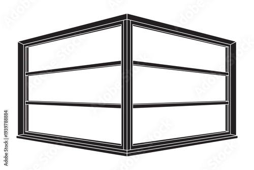 Boxing ring ropes and corner post structure for professional combat sports matches shown in vector