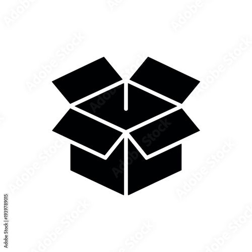 Black open cardboard box open box symbol