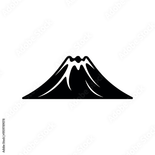 Black silhouette of a snow capped mountain white background