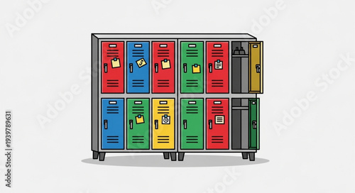 Colorful School Lockers in a Row for Storage.