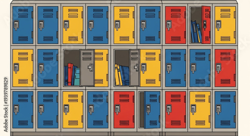 Colorful Lockers in a Row with Variety of Colors.