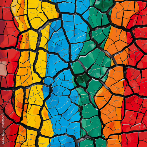 鮮やかな色彩で満たされたひび割れた表面の抽象アートテクスチャ