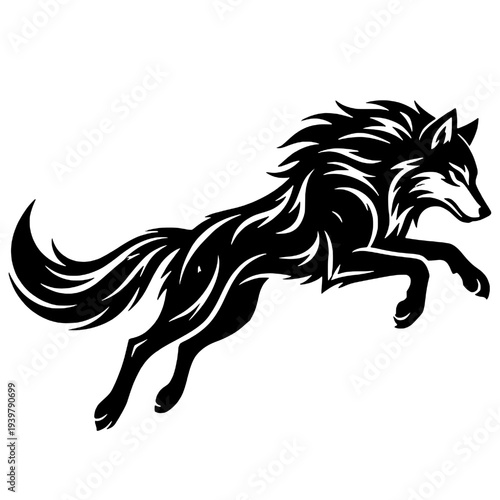 Silhouette of a shaggy wolf