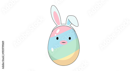 Playful Bunny Holds Colorful Easter Egg on Plain Background – A Cartoon Pastel Design from a Front‑Facing View for Kids, Vibrant and Illustrative