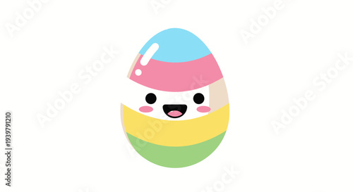 Easter Egg Character Celebrates Colorful Joy with a Smiling Face in a Cartoon Illustration from a Side View, Set Against a Clean White Background