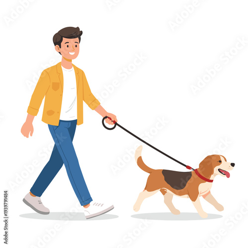 Man walking a dog in the park on a sunny day