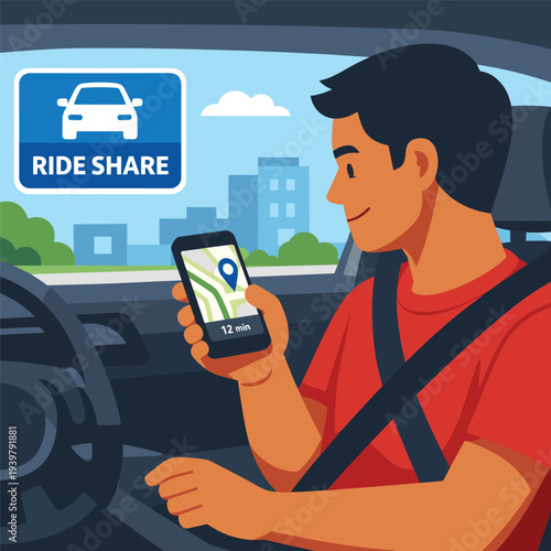 Ride share driver using smartphone for directions