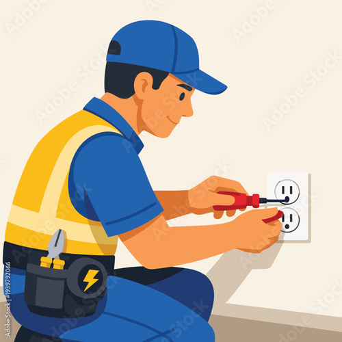 Electrician installing a power outlet at home