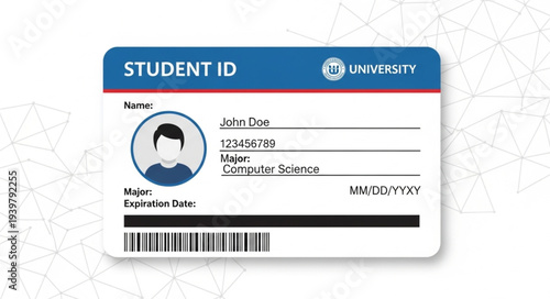 Student ID Card with Personal Details and Barcode.