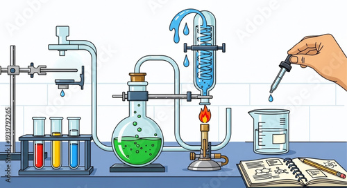 Laboratory Equipment and Chemical Experiment Setup.