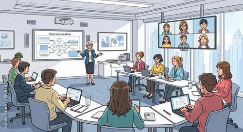 Business Meeting in Modern Conference Room with Attendees.