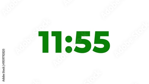 13 minutes Digital countdown. Thirteen minute countdown timer animation on white background.