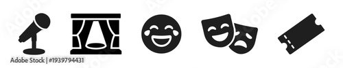 Theater performance and ticket icon set solid black icon set vector illustration
