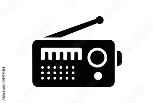 Portable FM AM radio receiver icon solid black icon set vector illustration
