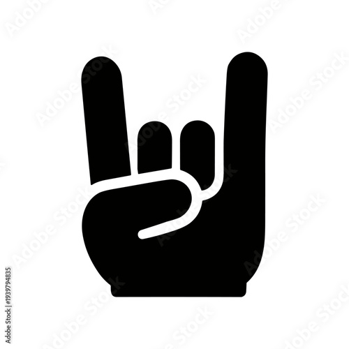 Rock On Gesture Icon for Music Fans, Concerts, and Festivals - Solid Black Icon Set Vector Illustration