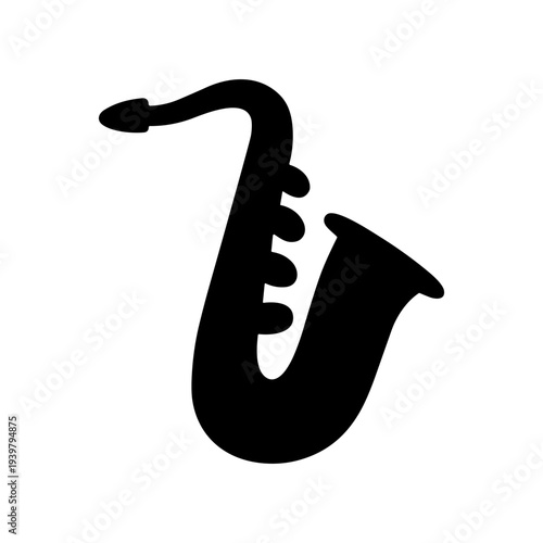 Saxophone Icon for Music, Jazz, and Performance - Solid Black Icon Set Vector Illustration