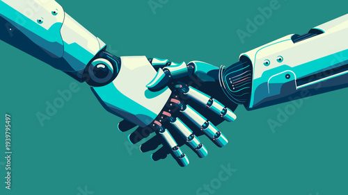 ロボットの握手・AIテクノロジーのパートナーシップイラスト