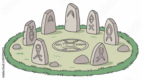 Ancient Rune Stones Circle Ceremony Sacred Ritual Site for Mystical Occult Design Projects