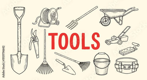Collection of various gardening tools.