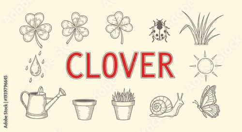 Clover plant and garden icons.